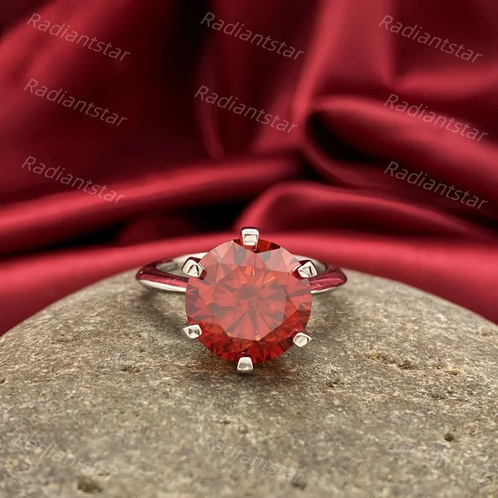 NEW Certified 5 ct. t.w. Garnet Red Moissanite Solitaire 6 Prong Ring